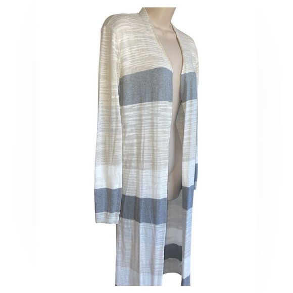 CaBi duster Cardigan Mesh whiteCream Gray color block Size XS Good Condition - Picture 2 of 7